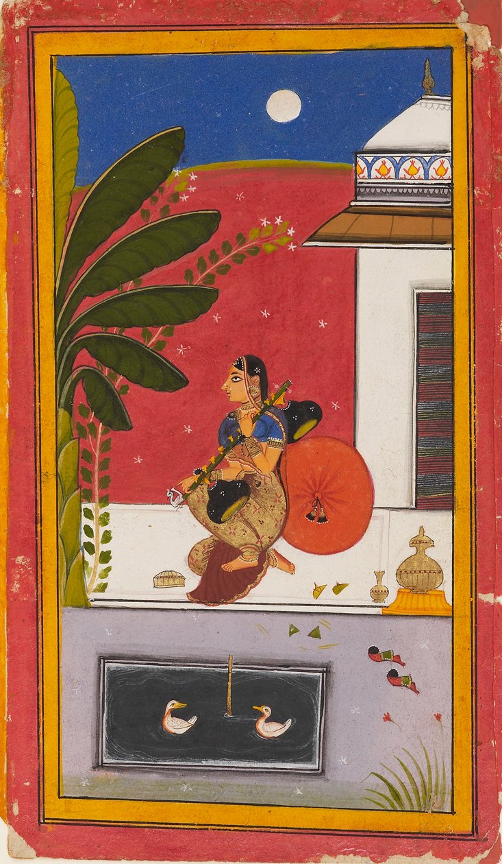 En dame som spiller en vina, 1630-1640 av Sahibdin