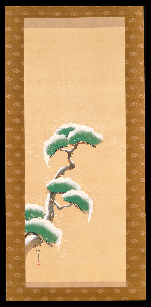 Hengende rulle som viser en snøkledd furu, fra A Triptych of the Three Seasons, japansk, tidlig på 1800-tallet av Sakai Hoitsu