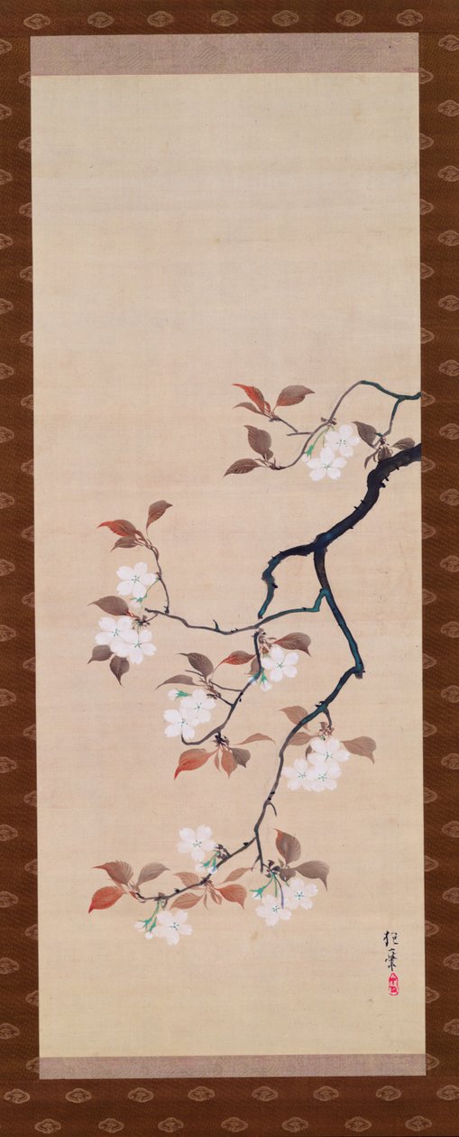 Hengende rulle som viser Cherry Blossoms, fra A Triptych of the Three Seasons, japansk, tidlig på 1800-tallet av Sakai Hoitsu
