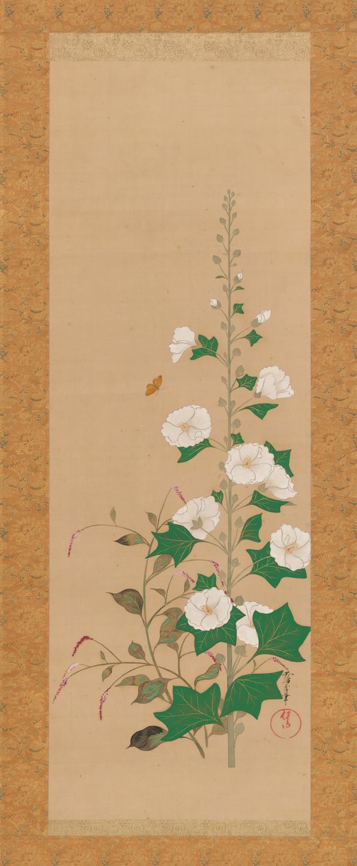 Stokroser og prinser-fjærblomster, tidlig på 1800-tallet. av Sakai Oho