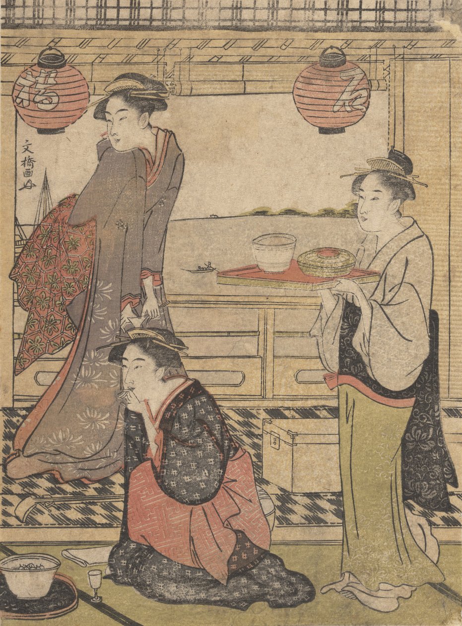 En underholdning på Shinagawa, ca. 1788., ca. 1788. av Sakuragawa Bunkyo