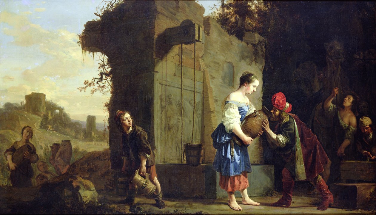 Eliezer og Rebecca ved brønnen, 1660 av Salomon de Bray