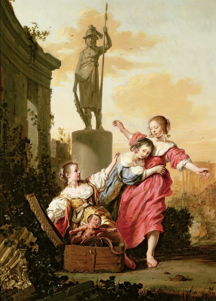 The Three Daughters of Cecrops oppdager Erichthonius av Salomon de Bray
