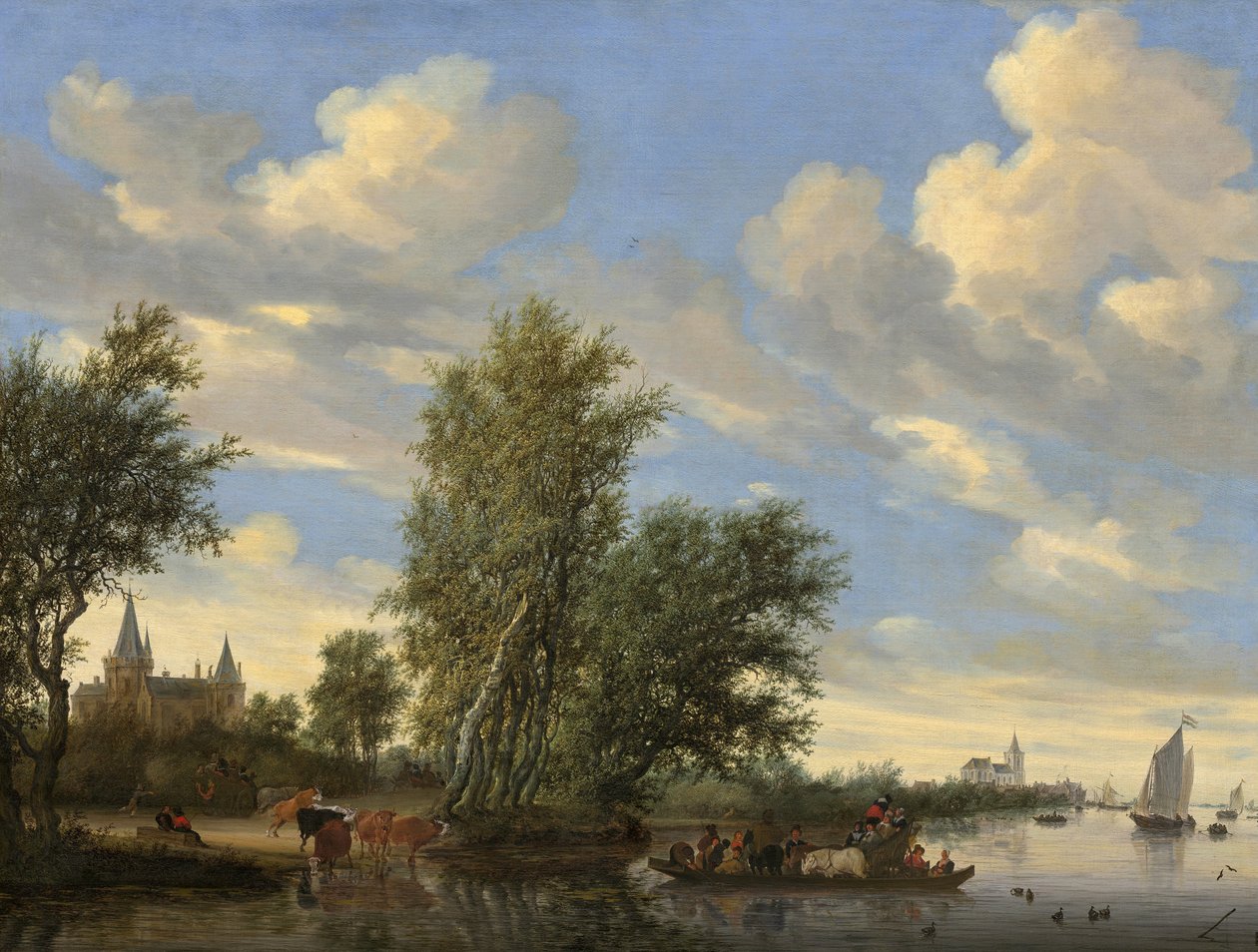 Elvelandskap med ferge av Salomon van Ruisdael or Ruysdael