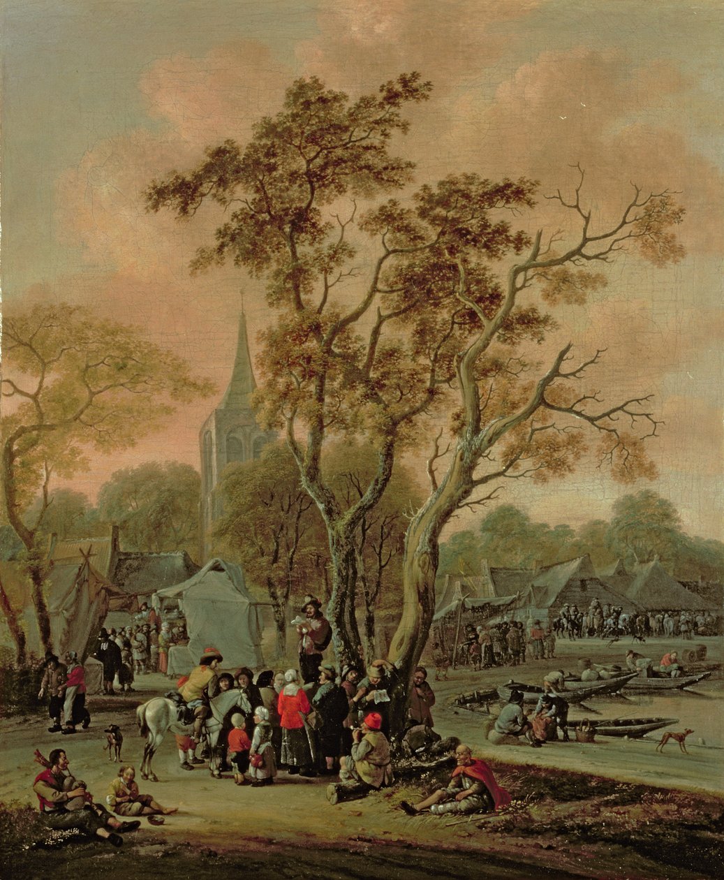 En landsbymesse med en Mummer, 1702 av Salomon Rombouts