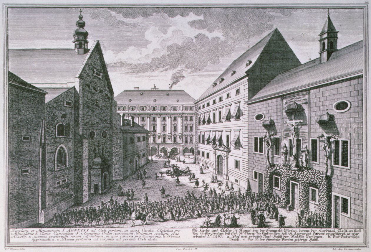 Utsikt over St. Agnes kirke, Wien gravert av Johann-August Corvinus (1683-1738) av Salomon after Kleiner