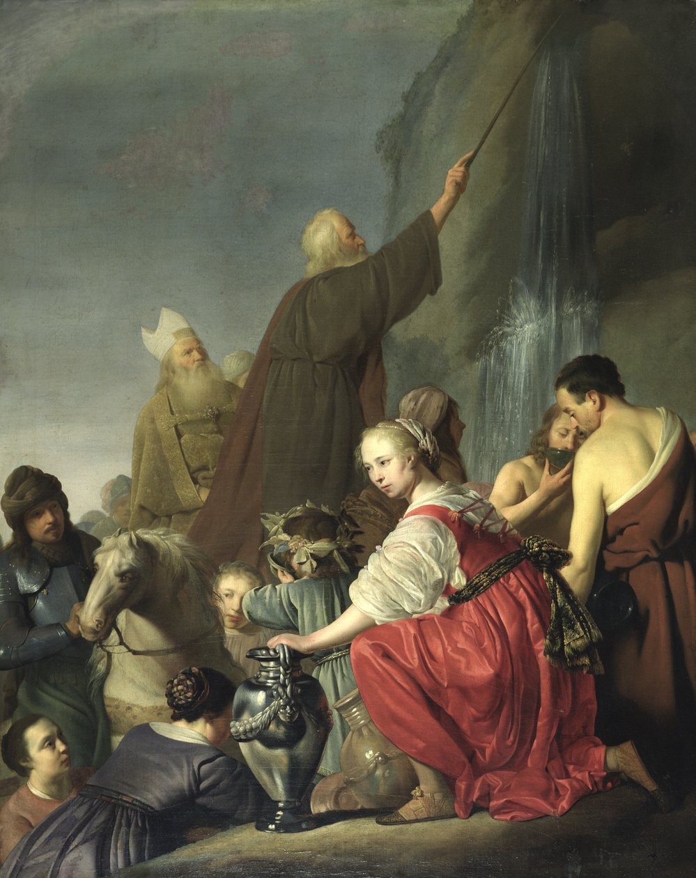 Moses slår vann fra klippen av Salomon de Coninch