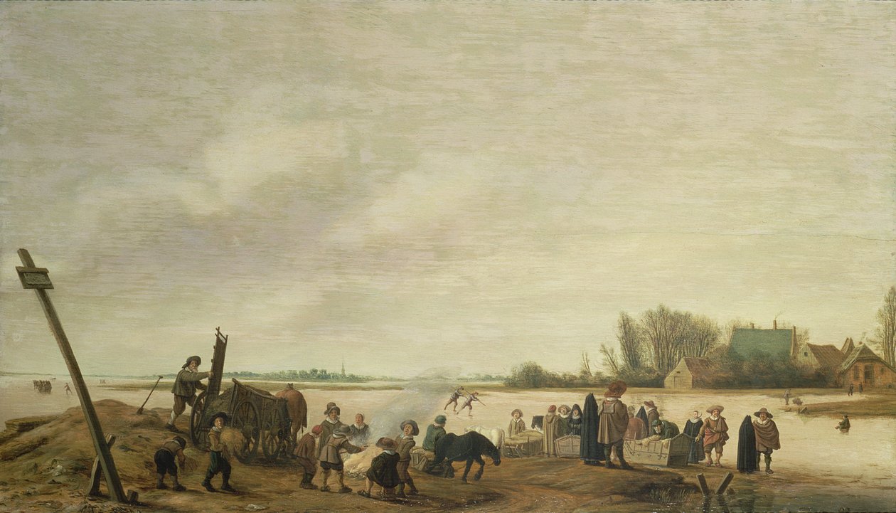 Vinterlandskap med en elv, 1627 (panel) av Salomon van Ruisdael or Ruysdael