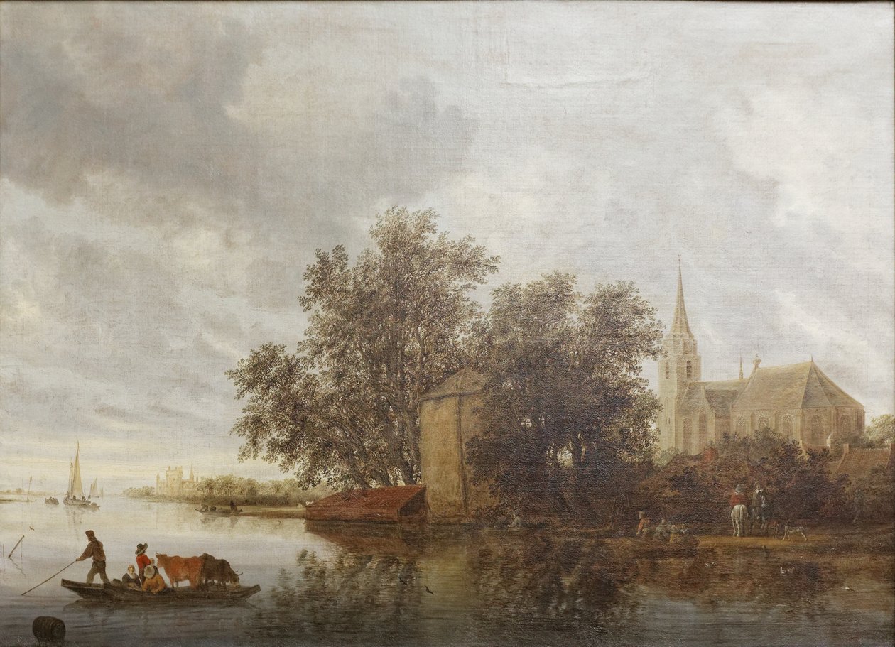 Riverside med en kirke av Salomon van Ruisdael or Ruysdael