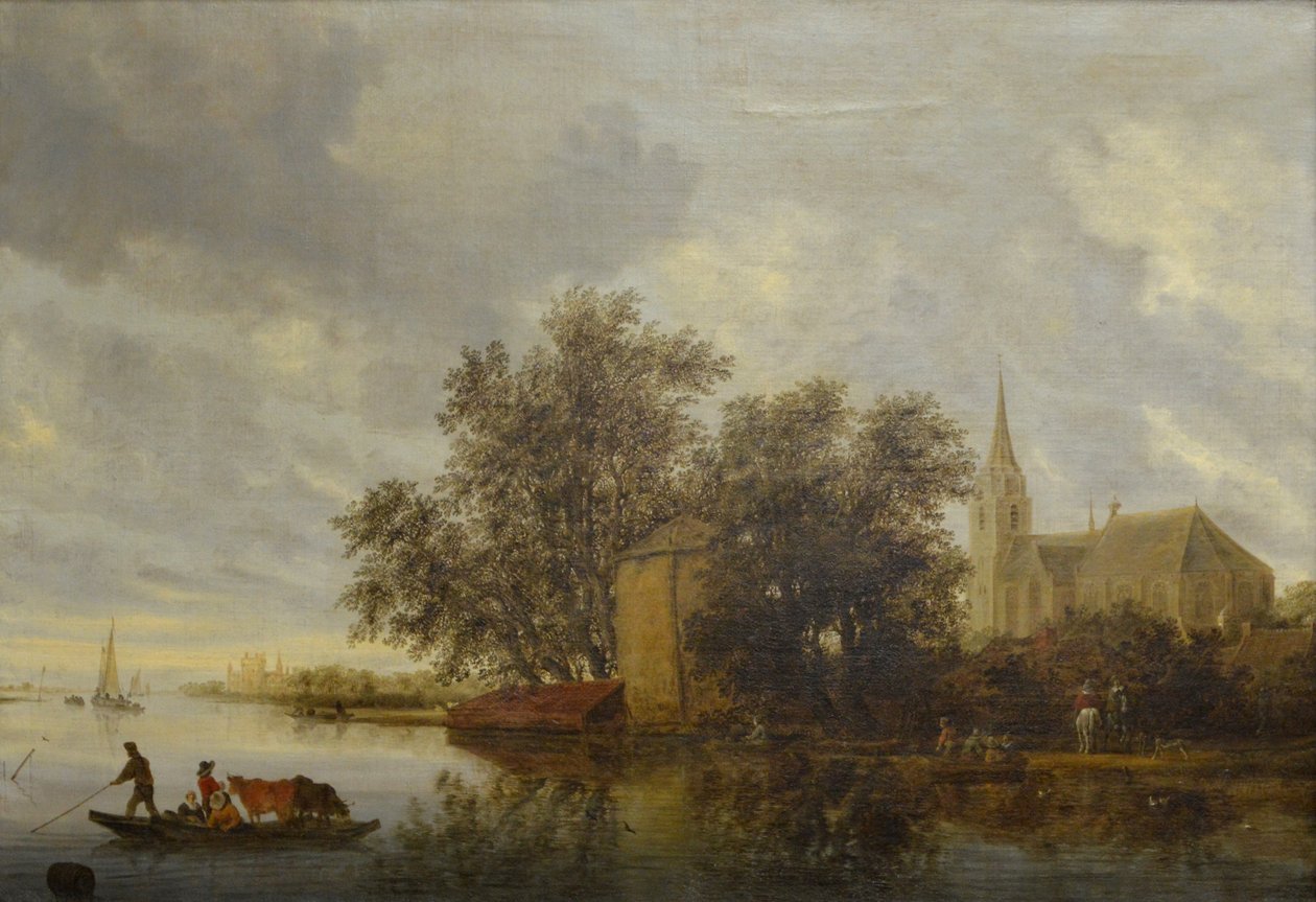 Elvebredd med kirke av Salomon van Ruisdael or Ruysdael