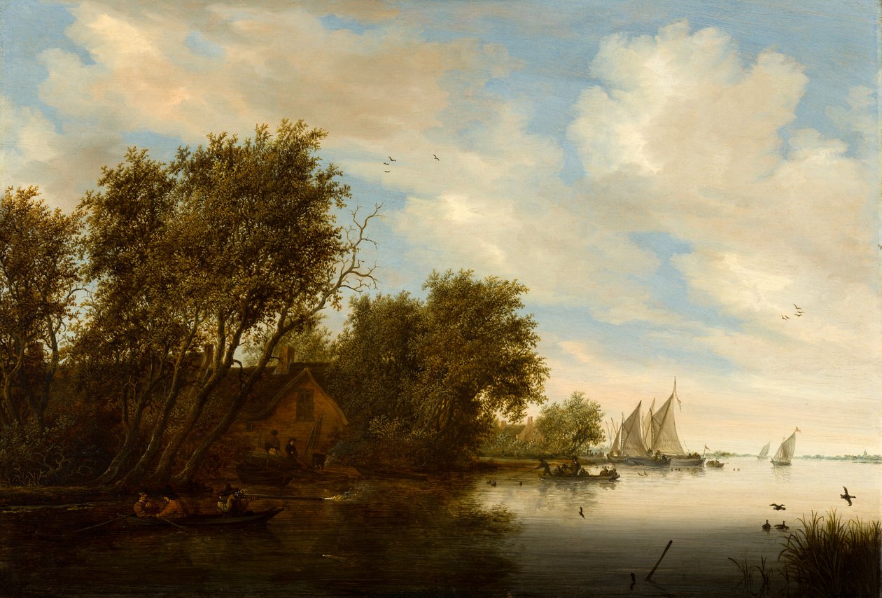 Elveutsikt med andejeger av Salomon van Ruisdael or Ruysdael