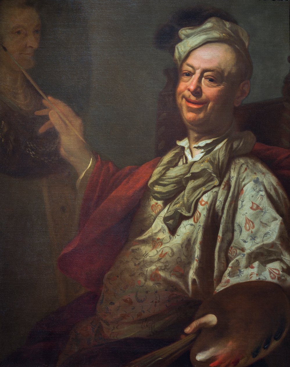 Selvportrett av kunstneren ved staffeli, ca. 1690 (olje på lerret) av Salomon Adler
