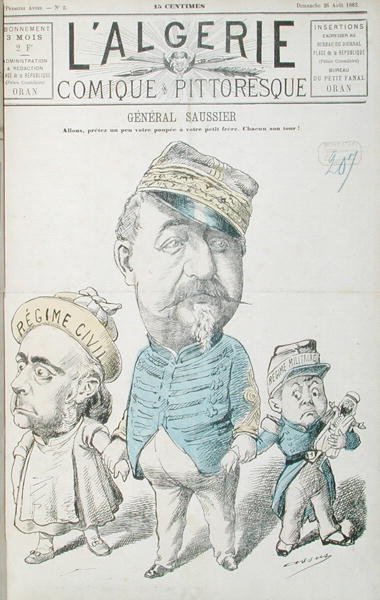 Karikatur av general Felix Gustave Saussier (1828-1905), omslag til 