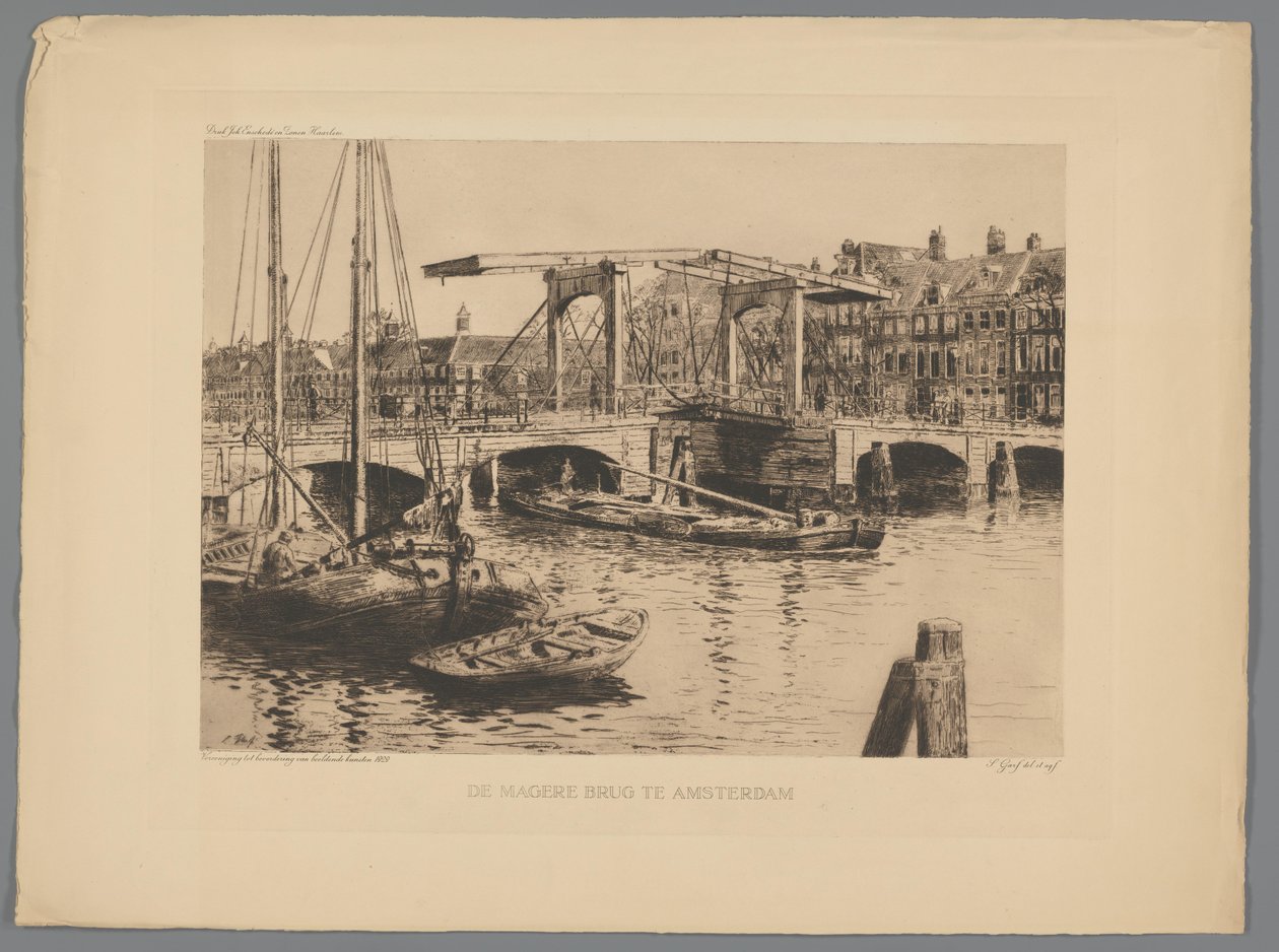 Utsikt over Skinny Bridge i Amsterdam The Skinny Bridge i Amsterdam (tittel på objekt) av Salomon Garf
