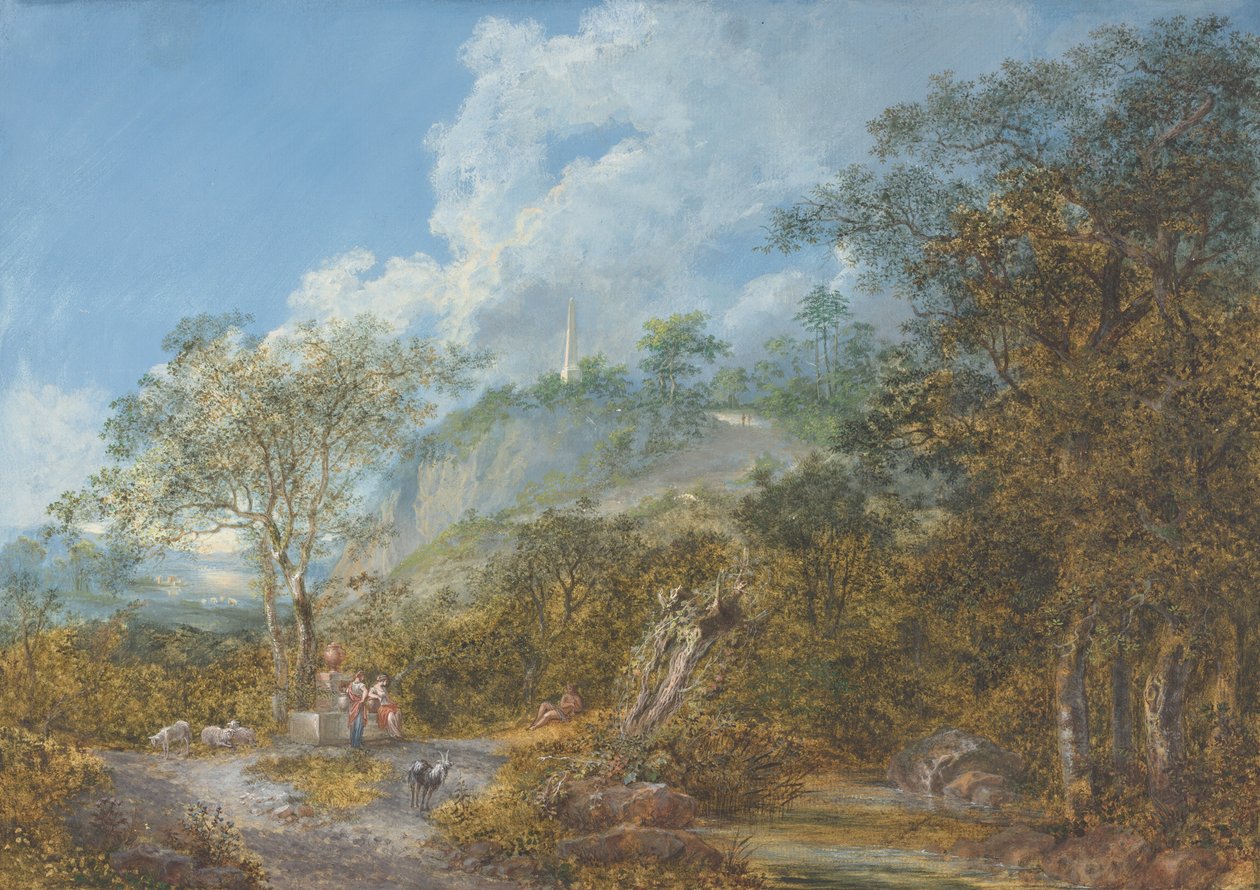 Arkadisk landskap med en obelisk, 1785. av Salomon Gessner