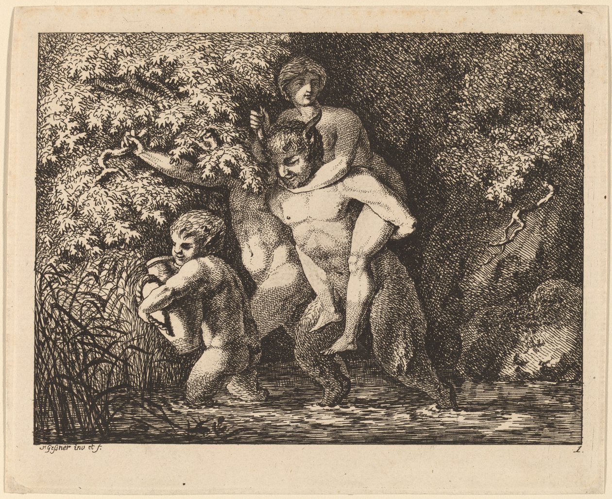 Satyr som bærer en nymfe av Salomon Gessner