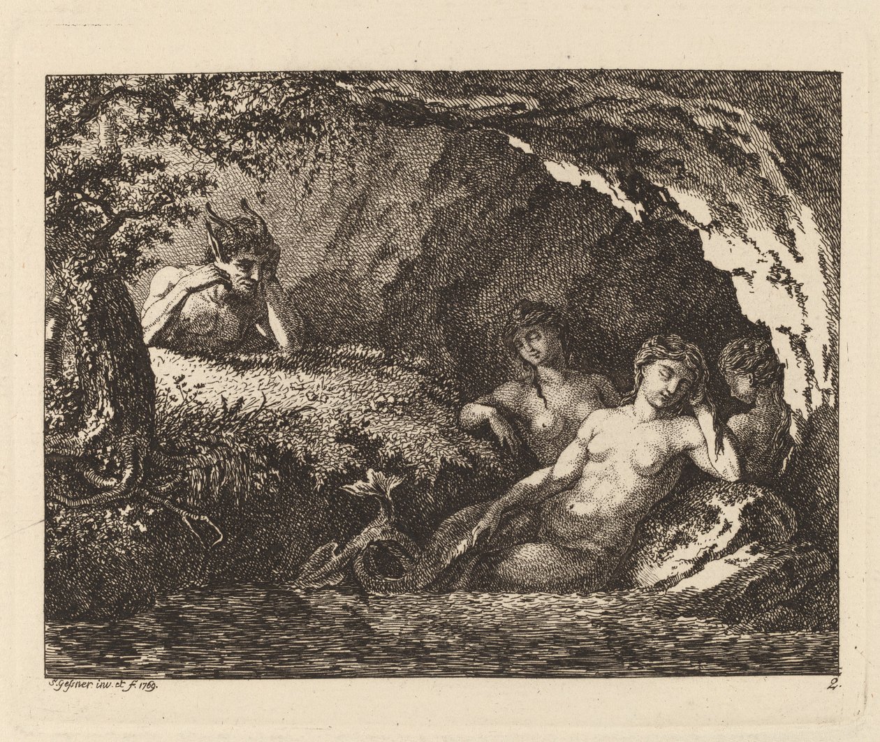 Three Sleeping Sprites with a Satyr, 1769. av Salomon Gessner
