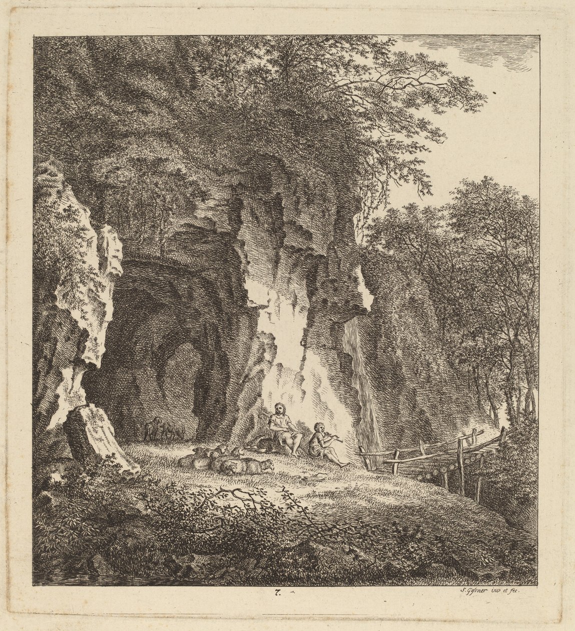 To hyrder i et steinete landskap, 1764. av Salomon Gessner