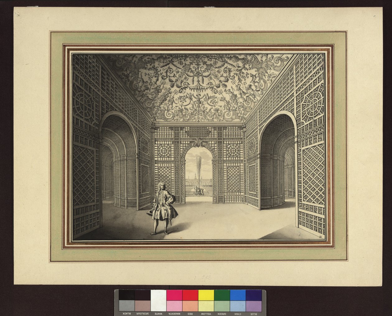 Nedre Belvedere, interiør i den sentrale paviljongen i kabinettagen (forstudie til kobberstikket gravert av Johann Jakob Grasmann) av Salomon Kleiner