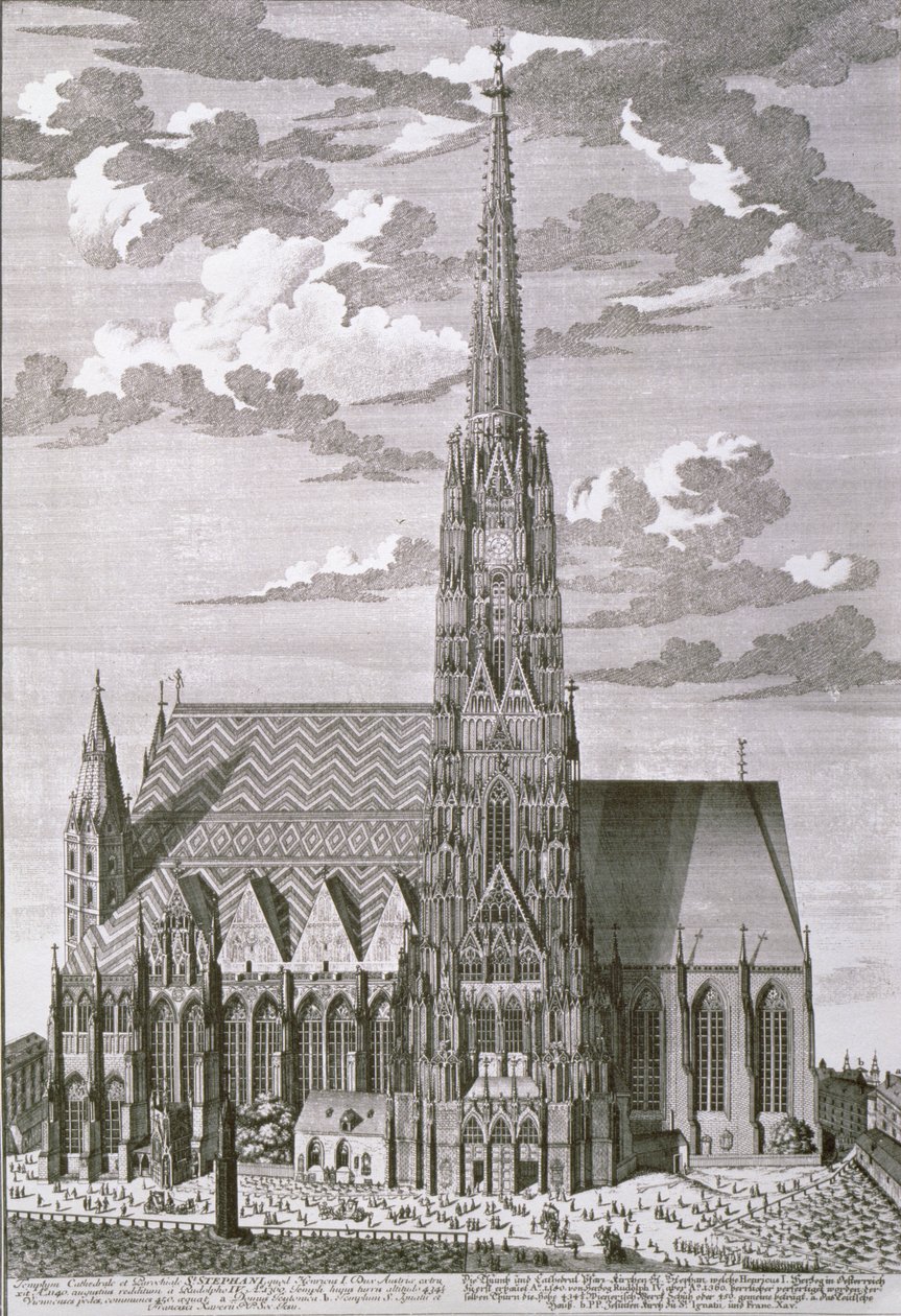 Utsikt over St. Stephans katedral, Wien gravert av George-Daniel Heumann (1691-1759) av Salomon Kleiner