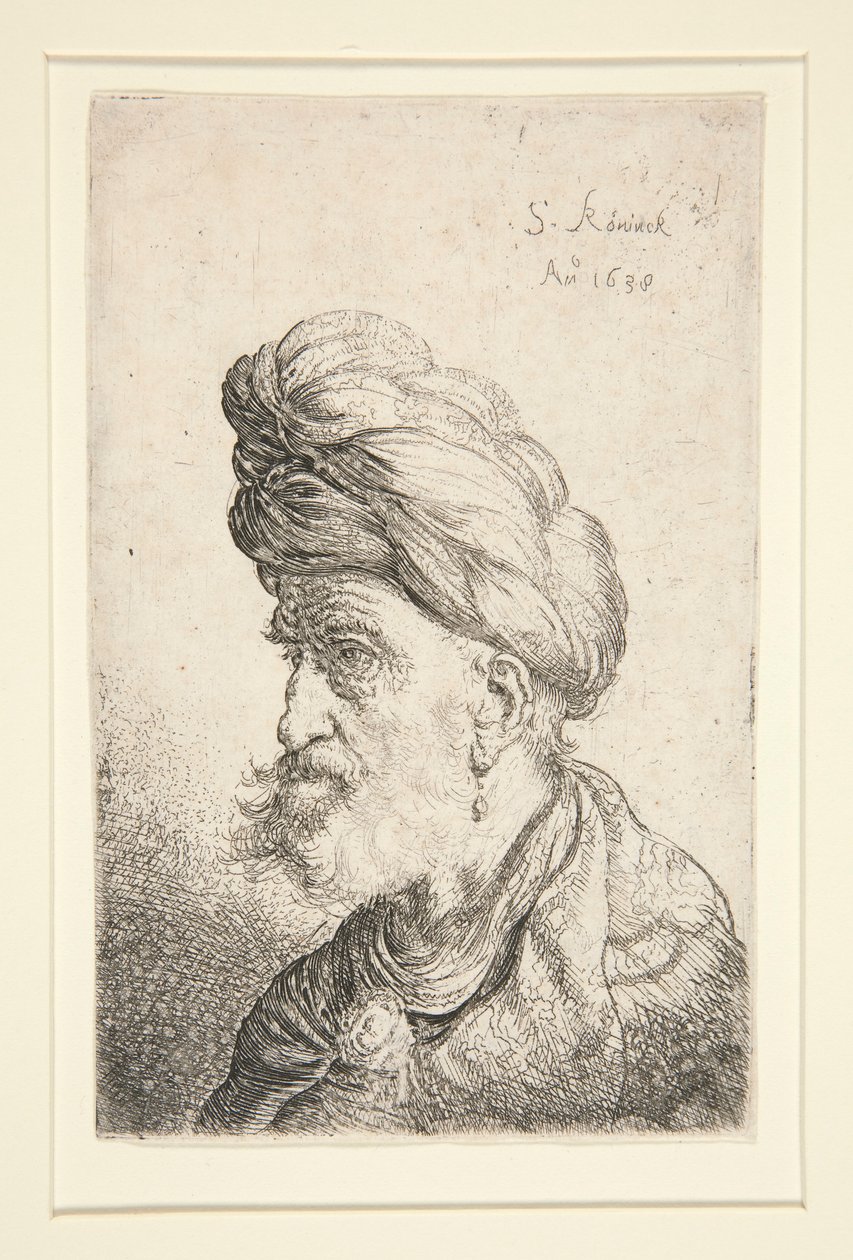 Byste av mann med turban av Salomon Koninck