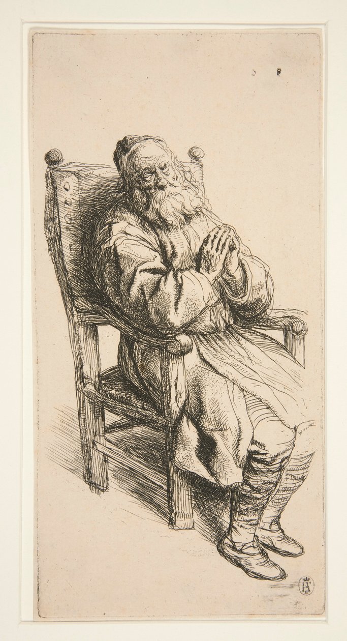 Gammel mann som sover i en lenestol av Salomon Koninck