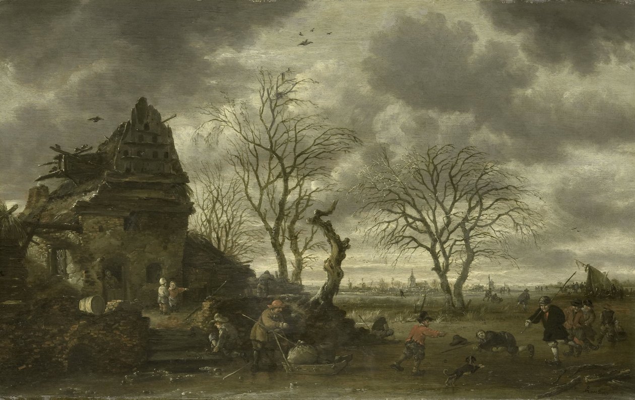 Vinterscene av Salomon Rombouts