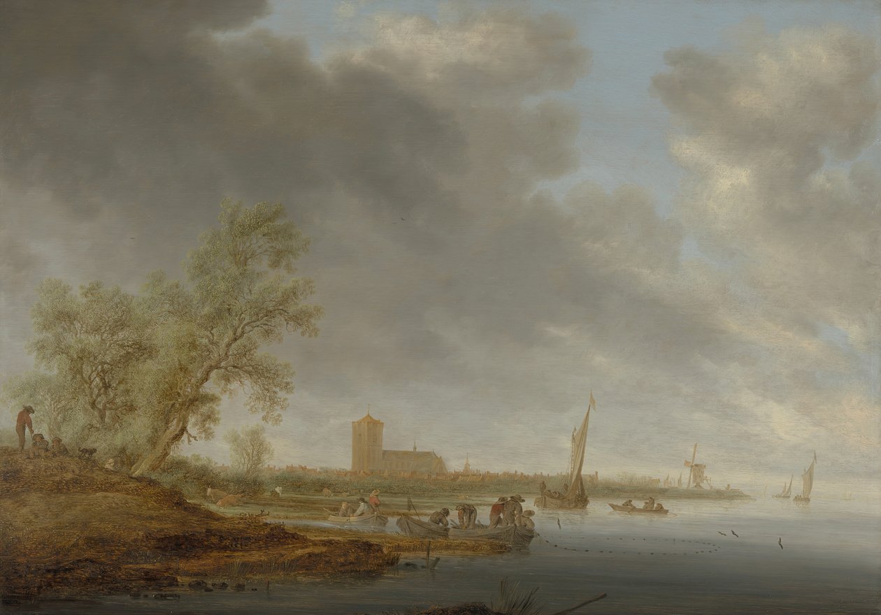 Elvelandskap med utsikt over Naarden, 1642. av Salomon Ruysdael
