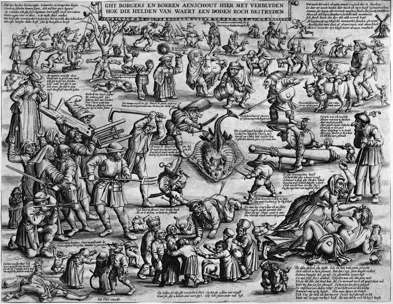 Ghy borgere og bønder aenschout her med glede hvordan disse heltene av waert kjemper en død stein av Salomon Savery