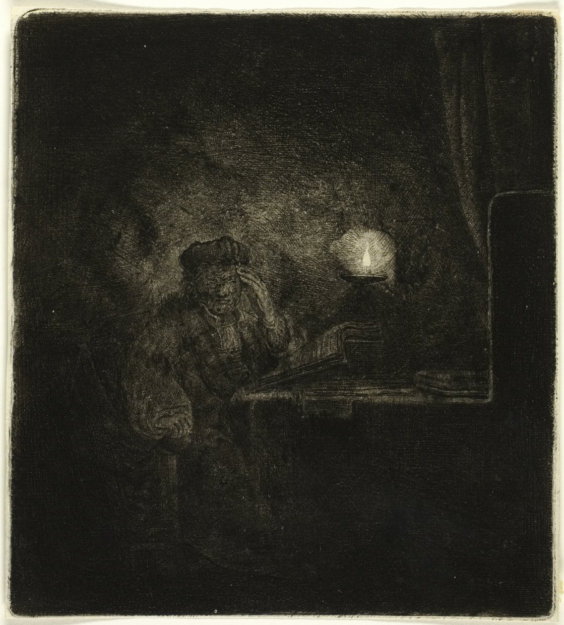 Student ved et bord ved levende lys av Salomon Savery