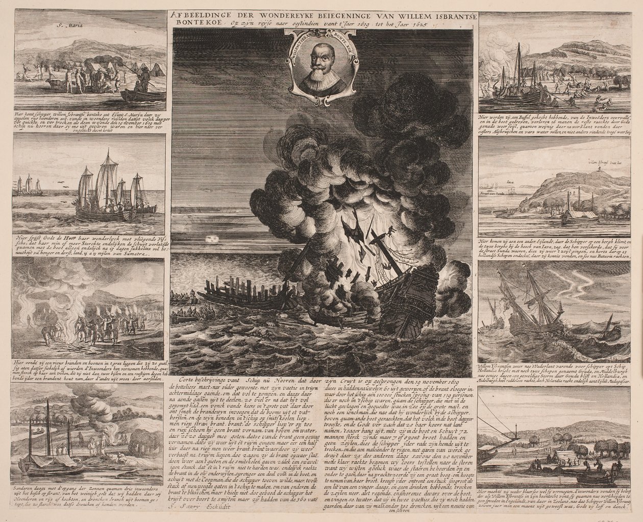 Tittelside som illustrerer reisen til Willem Isbrandtse Bontekoe til Øst-India av Salomon Savery