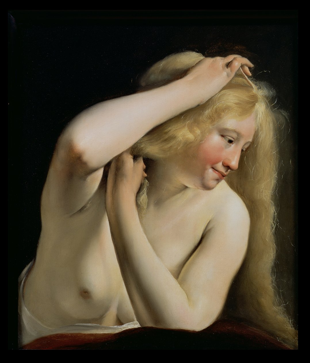 Ung kvinne som kjemmer håret av Salomon de Bray