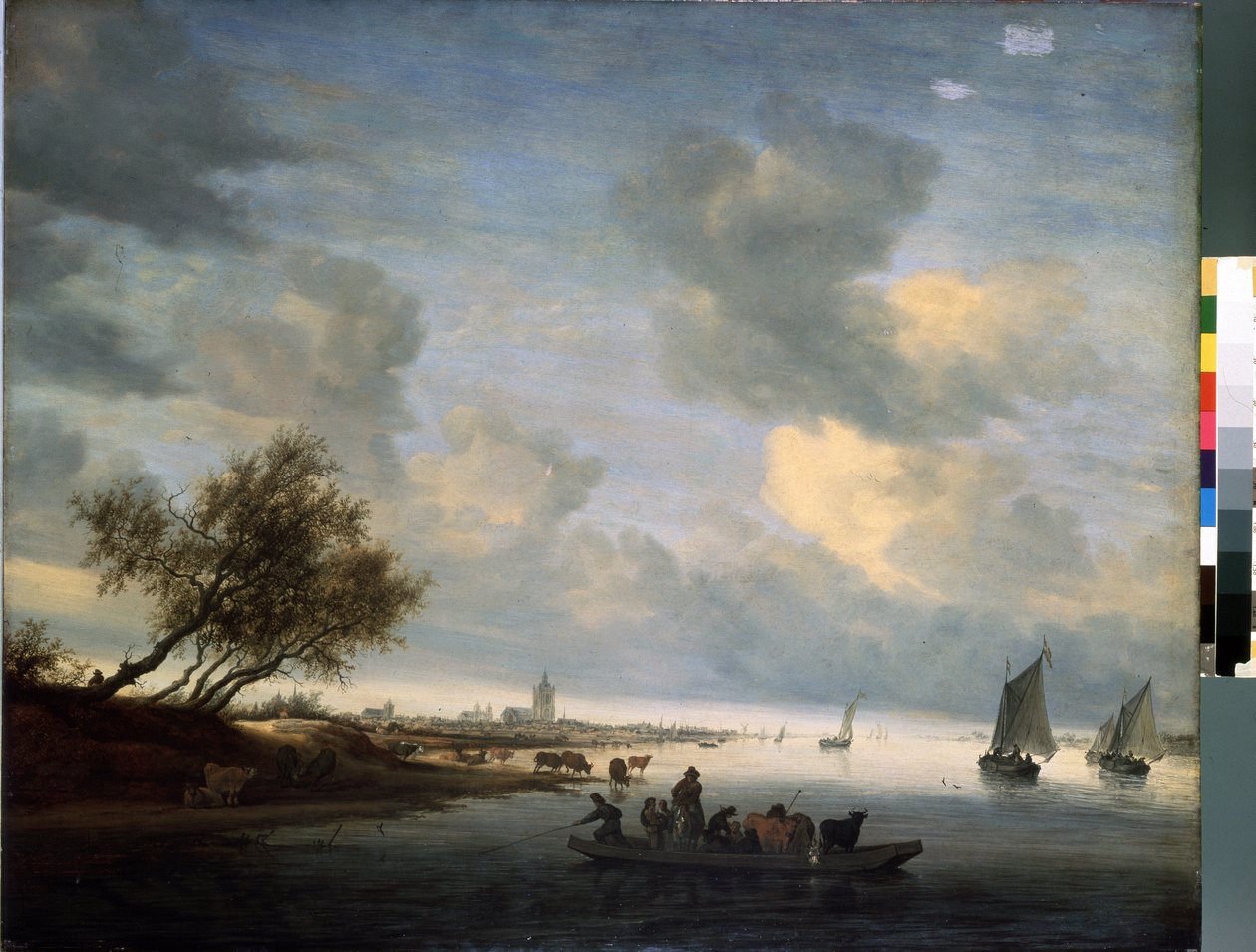 Ferge til Arnhem (Ferge ved Arnhem) (Pays Bas). Peinture de Salomon Jacobsz (Jacob) Van Ruysdael (Ruisdael) (1600 eller 1603-1670). Huile sur bois, 89 x 116 cm av Salomon van Ruisdael or Ruysdael