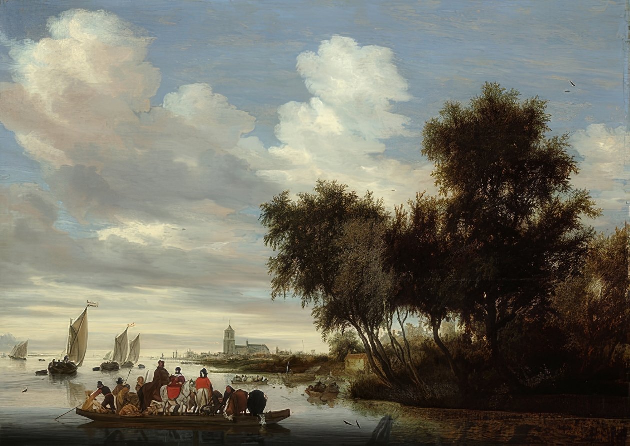 Elvelandskap med ferge. 1649 av Salomon van Ruisdael or Ruysdael