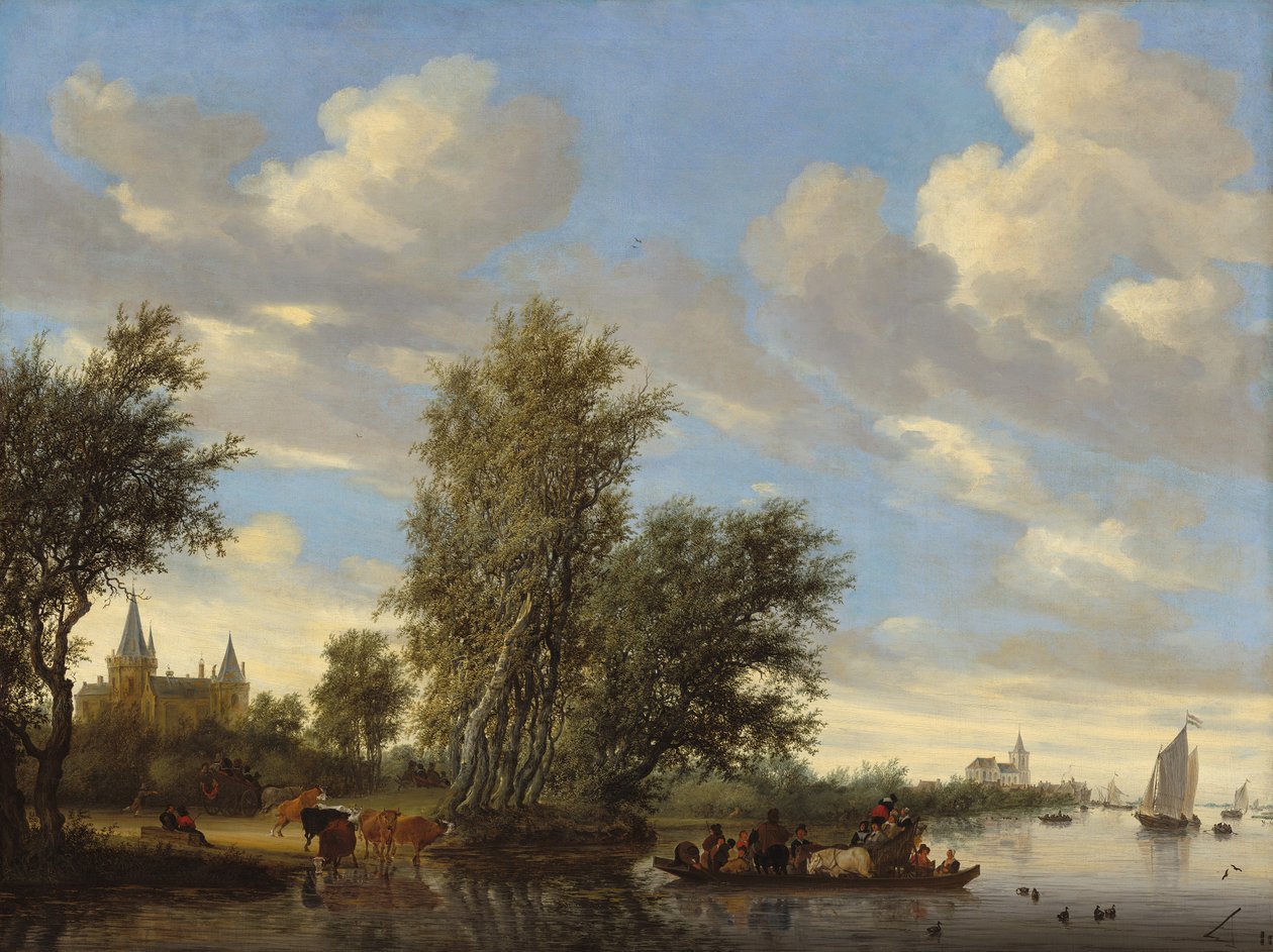 Elvelandskap med ferge av Salomon van Ruisdael or Ruysdael
