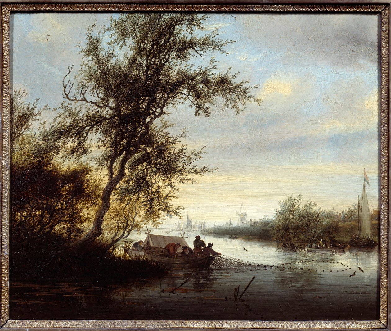 Sisters in a Boat-maleri av Solomon Van Ruisdael (Ruysdael) (1600-1670) (ec.flam.) Compiegne fra 1600-tallet, slottsmuseum av Salomon van Ruisdael or Ruysdael