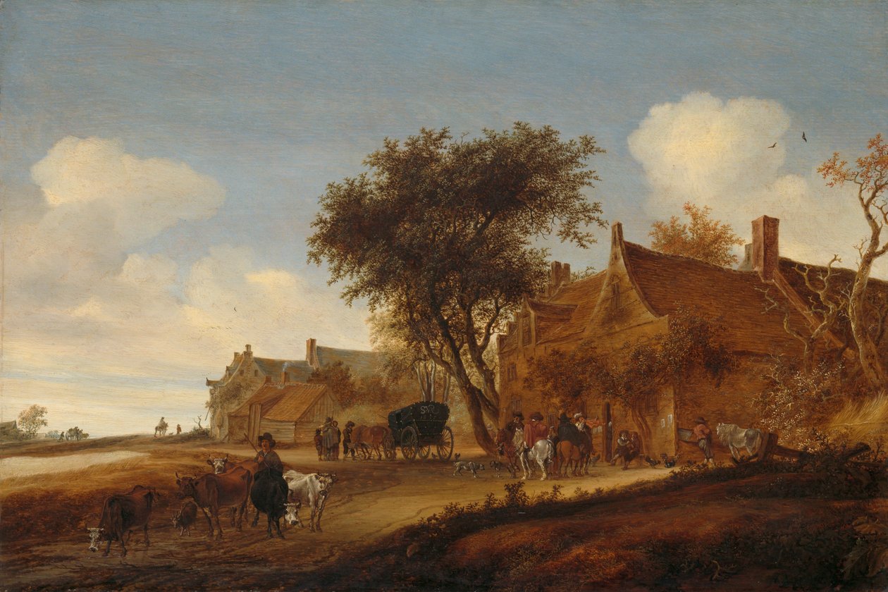 En landsbykro med diligens av Salomon van Ruysdael