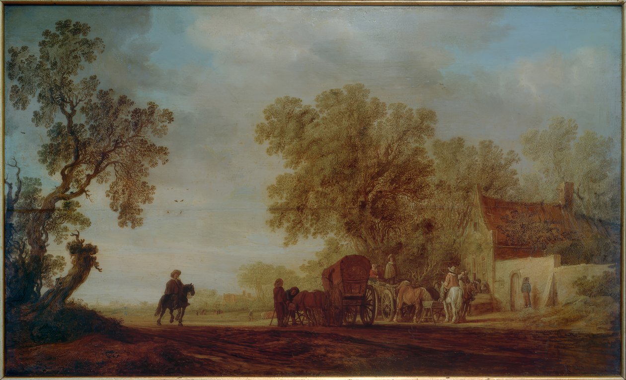 Landevei med gjestgiveri og reisende av Salomon van Ruisdael or Ruysdael