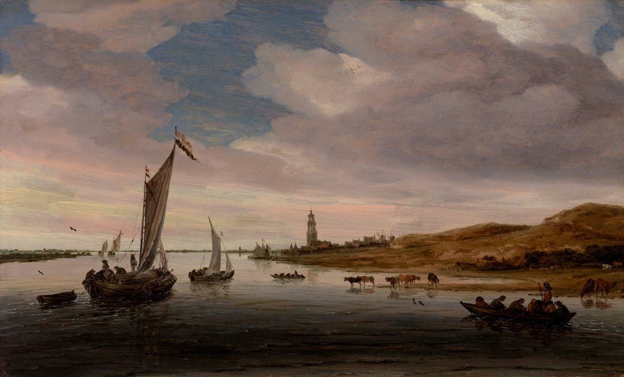 Utsikt over Rhinen nær Rhenen av Salomon van Ruysdael