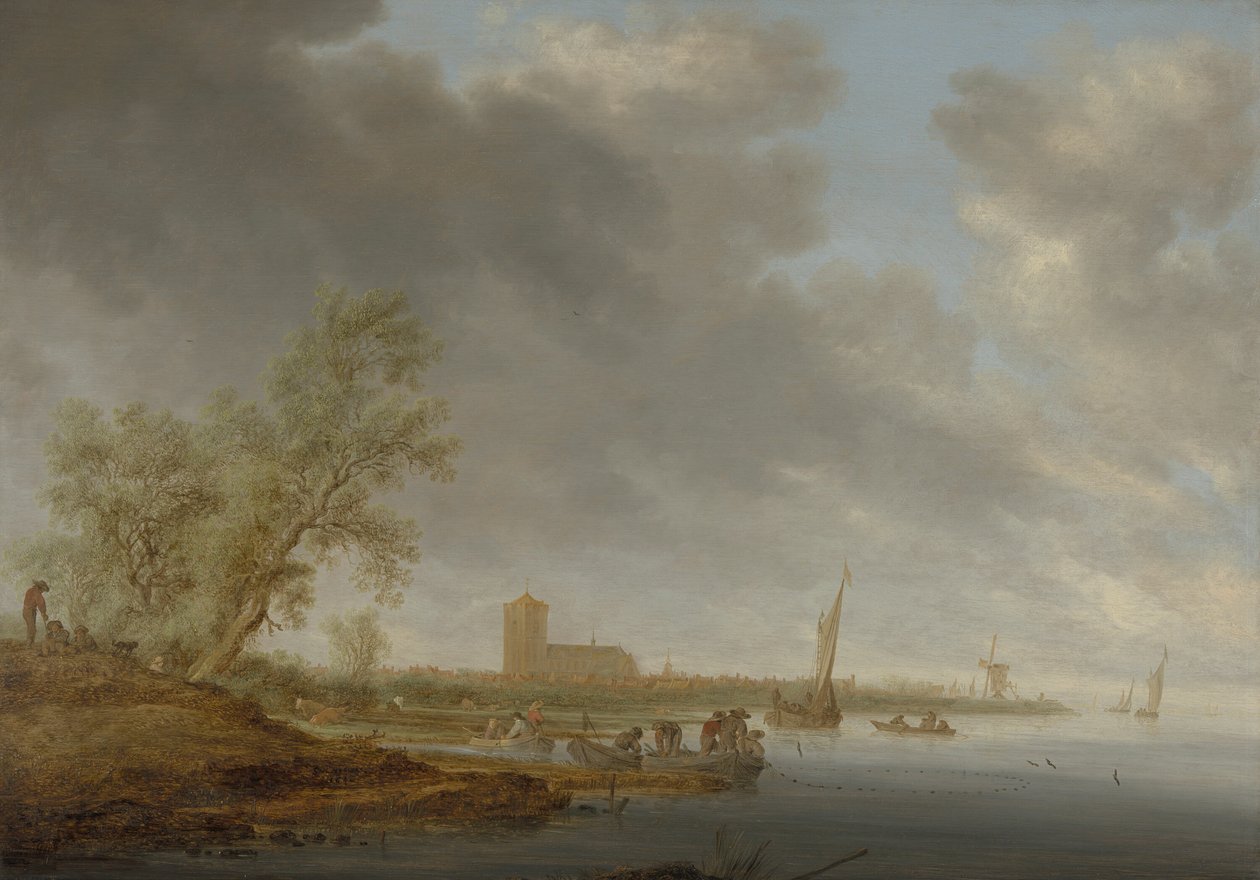 Elvelandskap med utsikt over Naarden av Salomon van Ruysdael