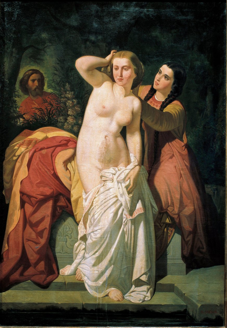 ""David og Batseba"" David ser på Batseba som bader. Maleri av Salustiano Asenjo Arozarena (1834-1897) 1800-tallet Mål 131 x 89 cm Navarra Museum Pamplona Spania av Salustiano Asenjo