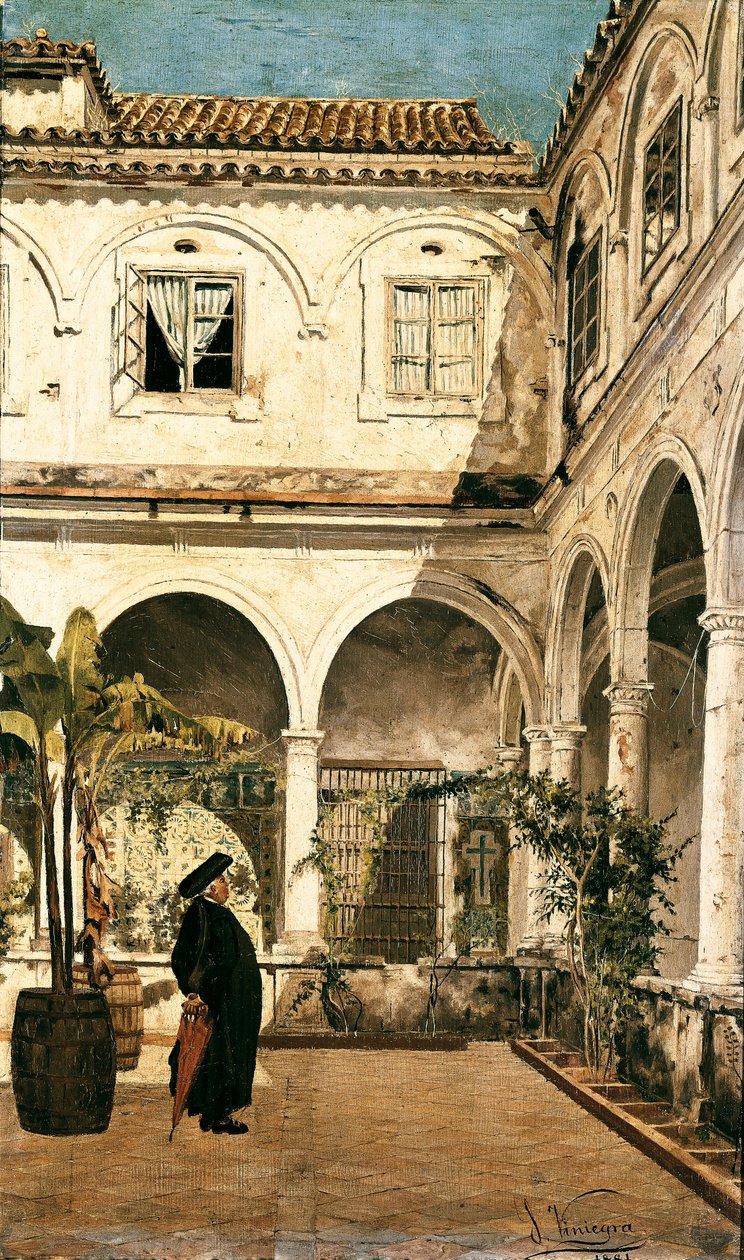 "" Faren Salabot i klosteret til klosteret Saint Francois av Cadiz (Cadiz) "" Maleri av Salvador Viniegra y Lasso (1862-1915) 1881 Cadiz. Museum i Cadiz. Spania av Salvador Viniegra y Lasso de la Vega