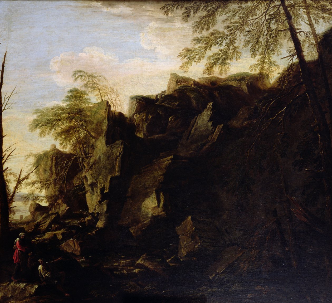 Et steinete landskap ca. 1640 av Salvator Rosa