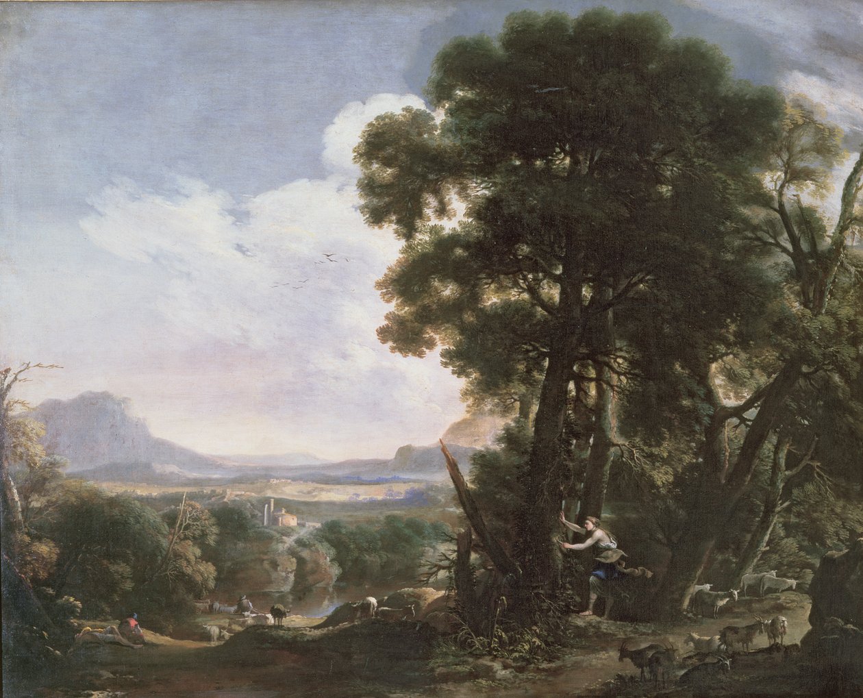 Erminia rister ut navnet Tancred på et tre av Salvator Rosa