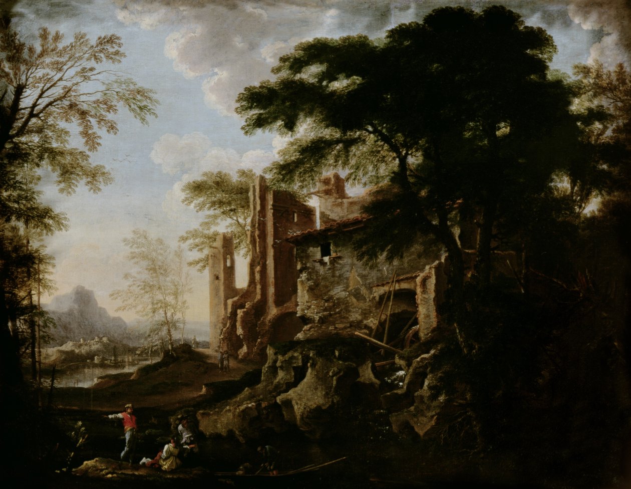 Landskap med vannmølle av Salvator Rosa