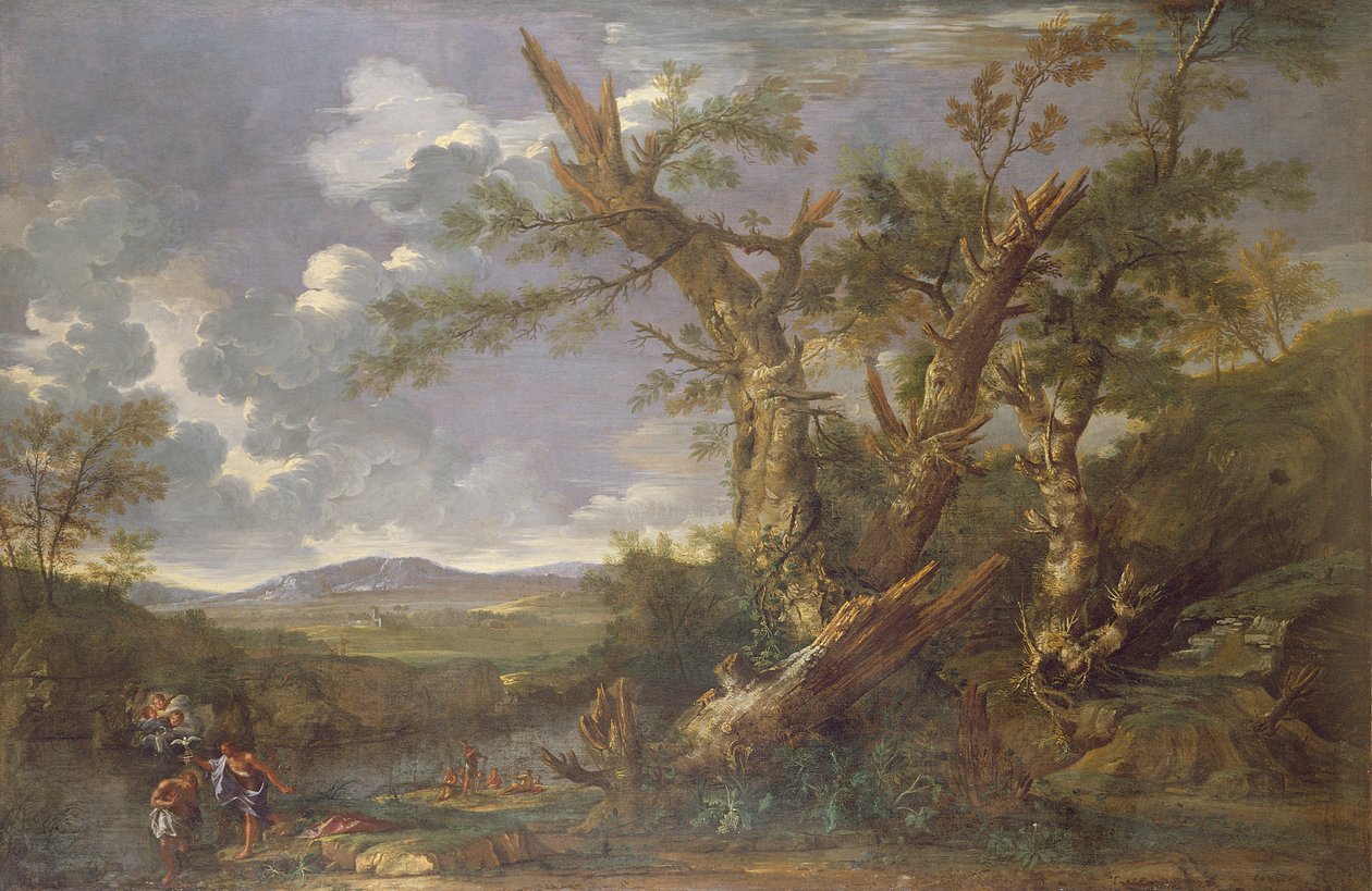 Landskap med dåpen i Jordan av Salvator Rosa