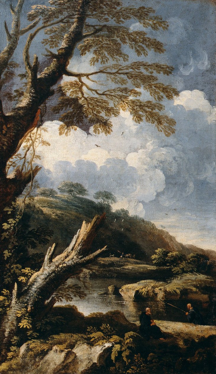 Munker som fisker av Salvator Rosa