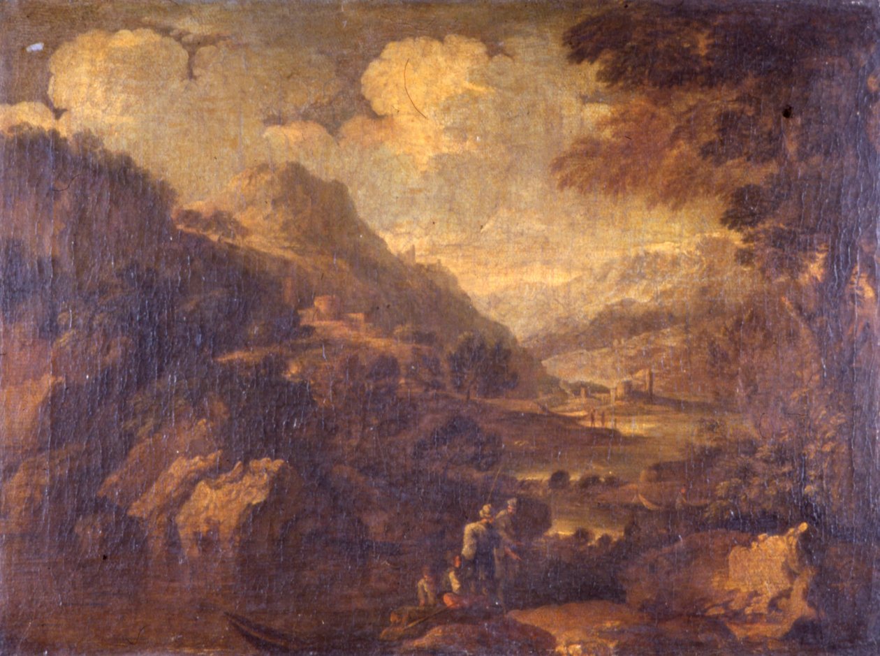Fjellaktig landskap av Salvator Rosa