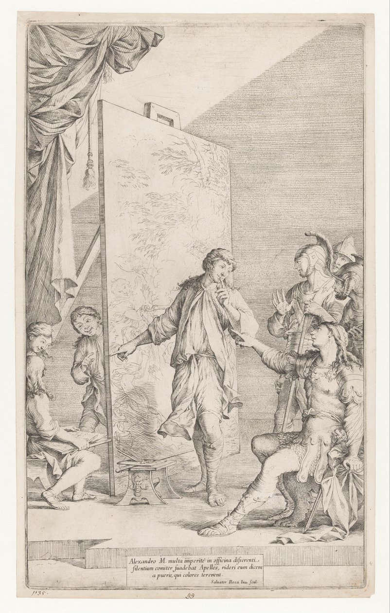 Alexander den store i studioet til Apelles av Salvator Rosa
