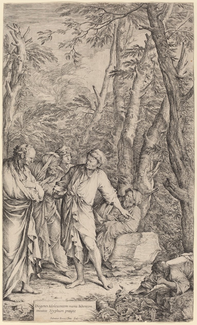 Diogenes kaster bort bollen sin av Salvator Rosa